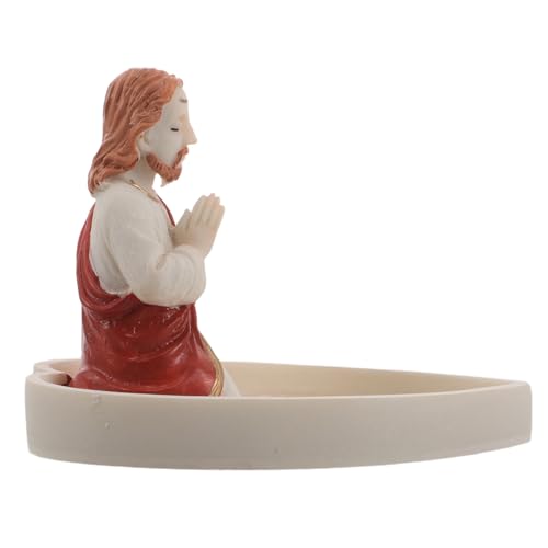 ANDRESLAD Porta Rosario de Resina Figura de Jesús, Joyero Religioso Cristiano, Estuche para Collares y Cuentas de Rosario, Decoración para Altar y Mesa, Obsequio Católico, 1 Pieza