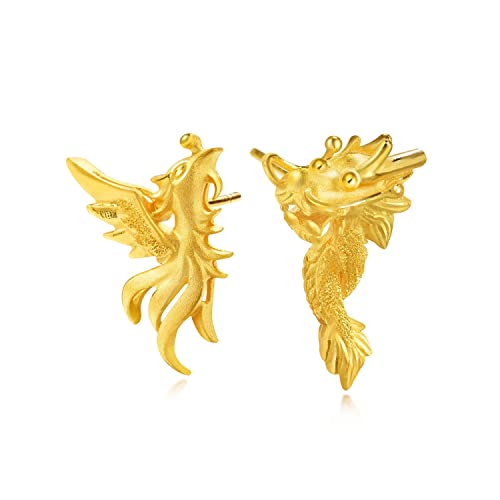 Exploring the Beauty of Chinese Jewelry: Gems, Metals, and Symbols 12 24K Gold Dragon and Phoenix Mismatched Earrings for Women