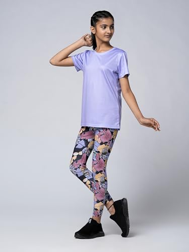 Image of Girls Active Sports Wear Solid Skinny Fit Leggings and T-shirt Polyester Set /Sets For Multi-Sports Gym Yoga Dance Gymnastics & Running(4 TO 14 YRS)