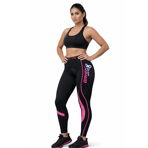 Brisk Bike Cycling Trousers Women Padded Cycling Trousers with Cool Gel Padding Inside Cycling Tights Breathable and Lightweight Cycling Pants (UK, Alpha, M, Regular, Regular, Black/Pink) - Image 3