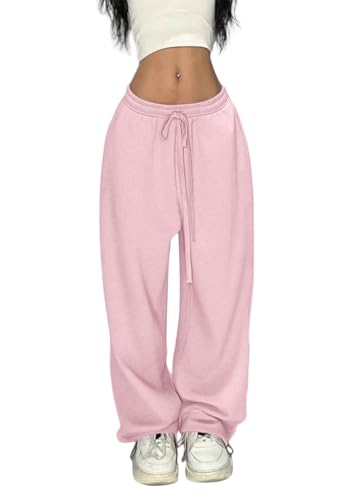 ORANDESIGNE Jogginghose Damen Baggy High Waist Hose mit Weites Bein Hohe Taille Sweatpants Jogger Hosen A Rosa XS ORANDESIGNE Jogginghose Damen Baggy High Waist Hose mit Weites Bein Hohe Taille Sweatpants Jogger Hosen A Rosa XS