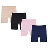 BTween Girls 4 Pack Athletic Bike Shorts, Fashion Short, Workout Clothes for Girls Blue