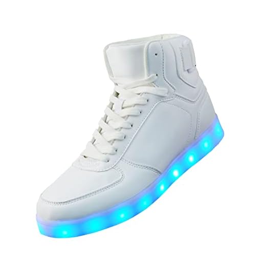 DIYJTS Unisex LED Light Up Shoes, Fashion High Top LED Sneakers USB Rechargeable Glowing Luminous Shoes for Men, Women, Teens White