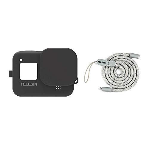 Capa de Silicone para GoPro Hero 8 Black + Cordão + Tampa - Telesin Cor Preto