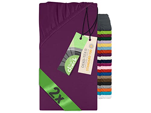 Emily´s Check Doppelpack Bettlaken Betttuch Spannbettlaken 1493.2123, 140 x 190-200 cm, Lila – Ansicht 1