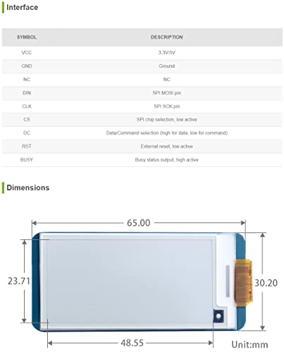 Waveshare 2.13 Inch e-Paper Display HAT 250x122 Resolution E-Ink Screen Electronic Paper Module with Embedded Controller Partial refresh for Raspberry Pi/Jetson Nano/Arduino,Support SPI Interface