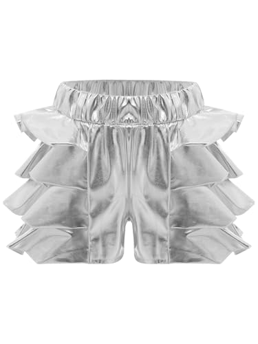 Linjinx Kids Girls Shiny Metallic Tiered Ruffle Jazz Hip Hop Street Ballet Dance Shorts Sport Athletic Shorts Hot Pants3