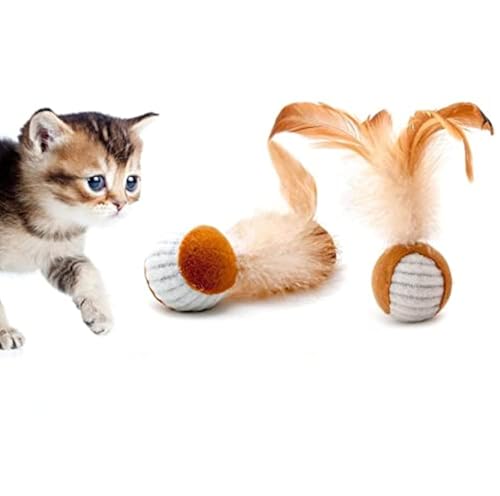 Image of PETS EMPIRE Feather Tumbler Cat Ball Toy, Whirl Cats Ball Tumbler, Interactive Feathers Pet Toys, Kitten Wobble Training Balls, Colourful Cat Feather Toys for Cats, Kittens - Pack of 2