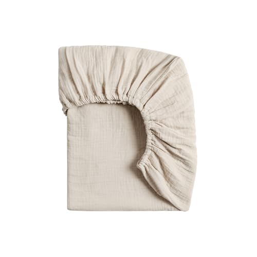 Image of Meracorallo Muslin Pack and Play Fitted Sheet, 100% Cotton, Beige | Soft Breathable Mini Crib Sheet, Pack N Play Sheet, 38x26 In, Playard Mattress Sheet for Baby Boys and Girls