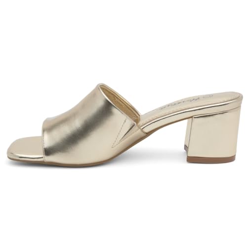 Image of Herstyle Square Open Toe Heeled Sandals for Women 2.5 Inch Low Block Chunky Heel Sandals Slip-On Mules Comfortable Dress Shoes for Party Wedding Office