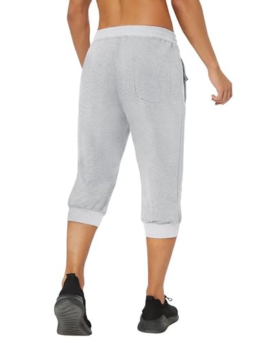 MAGNIVIT Men's Sports Sweat Short Breathable Running Long Shorts Below Knee Pants Grey 30