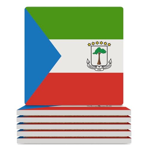 Lot de 6 sous-verres en céramique avec drapeau de la Guinée équatoriale pour la protection de table, décoration de table basse pour la maison et la cuisine