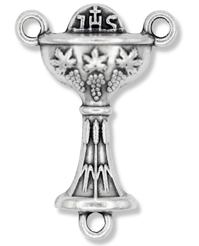 Pack of 10 - First Holy Communion Chalice Sacrament Rosary Center Piece Rosary Connector, 7/8