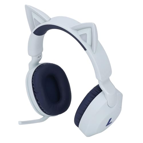 Jiawu Katzenohr-Kopfhörer mit Mikrofon-Lautstärkeregelung, LED-Licht für Musik, Gaming-Headset, Rosa (Blue)