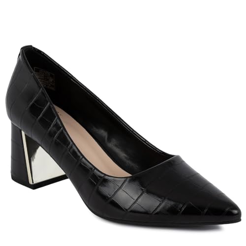 Jones New York Women&rsquo;s Block Heel Dress Pumps &ndash; Vegan Leather Square Toe Slip-On Shoes with...