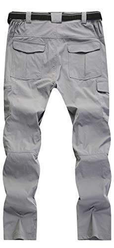 Men's Cargo Work Hiking Pants Lightweight Water Resistant Quick Dry Fishing Travel Camping Outdoor Breathable Multi Pockets Light Grey L #TOP6