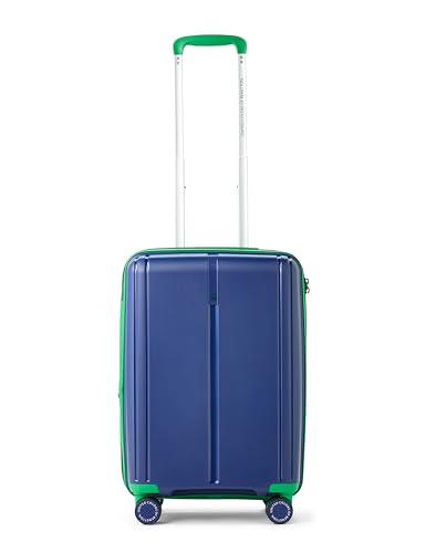 Image of United Colors of Benetton Cabin Hard Luggage Emerald Plus - Navy | Carry-On Trolley Bag with TSA Lock | 360 Spinner Double Wheels | Telescopic Handle | PC Shell Suitcase | 55cm | 50L Capacity