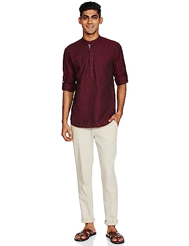 Image of Amazon Brand - Symbol Men's Solid Cotton Slub Short Kurta (Regular Fit)