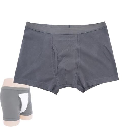 GJXWD Bóxer para Incontinencia para Hombre, Ropa Interior a Prueba de Fugas, Calzoncillos de Algodón para Orina con Almohadillas AbsorbentesGrey,L
