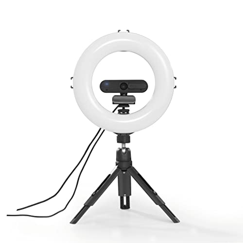 Hama LED Ringlicht mit Stativ Handy (8“ Ringleuchte, 21 cm Durchmesser, Tisch Stativ f&uuml;r die Kamera, Dimmbares LED Tischringlicht f&uuml;r Selfie, Videokonferenz, YouTube, TikTok, Fotografie) schwarz
