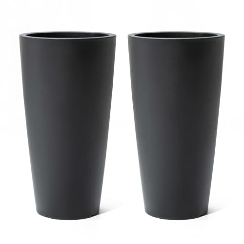 Step2 Tremont Tall Round Tapered Planter 2-Pack, 28 in Resin Planters, Self-Watering, Onyx Black - image 1