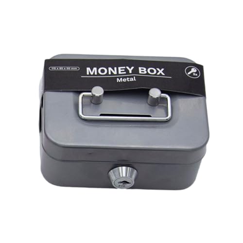 LearnLyrics Caja fuerte para ventas diarias, caja fuerte con llave, caja de seguridad con cuerpo metálico, hucha ajustable, caja de seguridad ignífuga