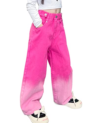 Kids Girls Wide Leg Jeans Elastic Waist Denim Pants Casual Ripped Baggy Trousers Straight Distressed Bootcut Bottom2