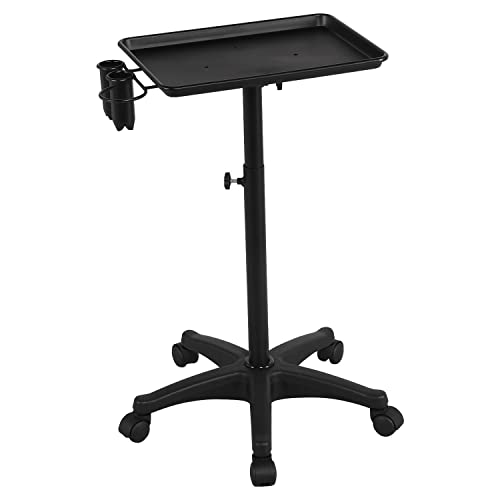 Topeakmart Rolling Salon Tray Aluminum Tattoo Tray on Wheels Adjustable Height Storage Utility Cart, Black