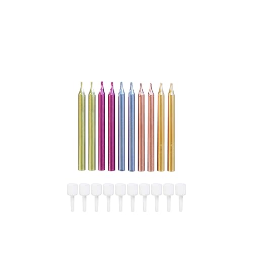 12 Pcs Metallic Straight Birthday Candles with Holders Multi-Color Long Cake Candles for Birthday Anniversary & Party Decoration