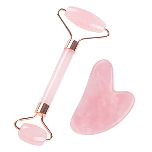 SJBAUTYO Gua Sha Rodillo Facial de Jade, Masajeador de Cara y Cuello, Gua Sha Suaviza, Calma y Relaja la Piel, Elimina la Hinchazón de los Ojos,Rosa