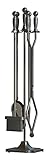CALIDOLA 5PC Black Wrought Iron Fireplace Tools Set Hearth Wood Stove Log Tongs Poker Cast Iorn Heavy Duty Fireplace Accessories