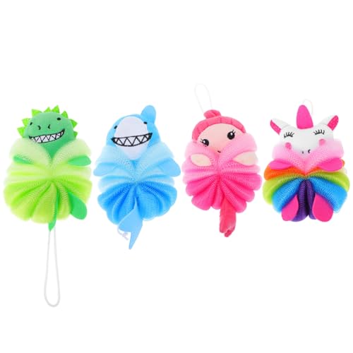 Garneck Bolas de Baño Infantiles 4 Unidades Esponjas Exfoliantes de PE Suaves para Baño Diseño Mermaid Generadoras de Espuma para Limpieza Corporal y Cuidado Diario