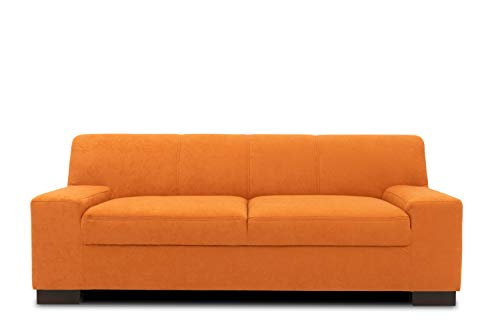 DOMO. collection Sofá Norma, 2 plazas, tapizado con Patas de Madera, 194 x 85 x 74 cm (Ancho x Profundidad x Alto), Tela Fina Naranja