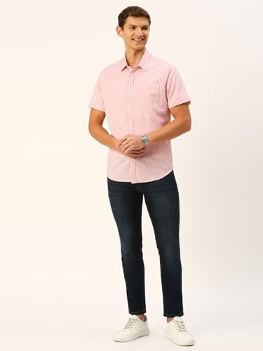 Image of Thomas Scott Men's Checkered Regular Fit 100% Cotton Casual Shirt with Button Down Collar and Half Sleeve
