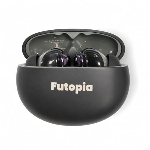 Image of Futopia Wireless Groove Bluetooth Earbuds v5.4 with Charging Case | 10mm HD Sound Drivers | Type-C Fast Charging | 4-5H Playtime | 10-15M Range | Lightweight in-Ear Headphones- Black