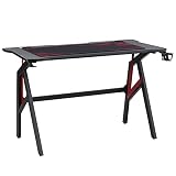 HOMCOM Gaming Tisch Schreibtisch mit Kopfhörerhaken Getränkehalterung R-förmiger Computertisch mit Mauspad MDF Metall Schwarz+Rot 120 x 58 x 75 cm