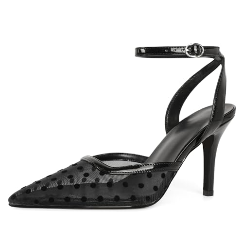 AUMOTED Women Mesh Kitten Heels Pointed Toe Pumps Sexy High Heeled Pump for Wedding Office 3.5 Inches Dressy Shoes Mesh Black US Size 9