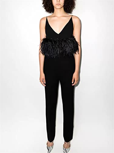 FurinFashion ER-02 Women's Ostrich Hair Sleeveless Solid Color Short Suspender Vest Backless Chiffon Shirt4