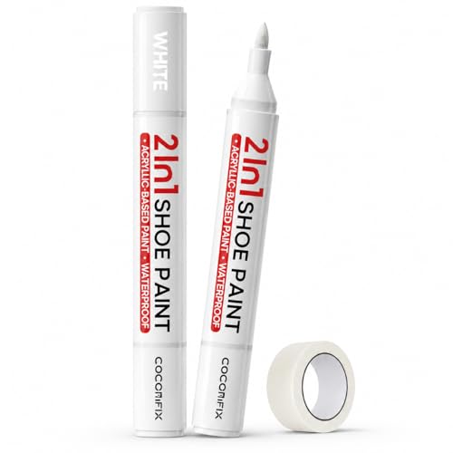 2-in-1 White Shoe Paint Marker 2 Pack Shoe Polish Instant Whitens Yellowed Midsoles & Fixes Stains Waterproof Permanent Protective Sneaker Whitener Pen for Leather Foam Fabric Rubber