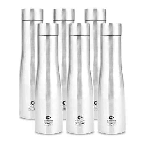 Image of Clay Craft VACBOTT Petra Single Walled Non Insulated Water Bottle-1000ML, 6-Piece(Silver) Leak Proof | Easy Grip |Easy To Carry| Gym Bottle | Home | Kitchen | Hiking | Treking Bottle | Travel Bottle