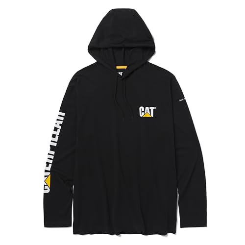 CAT Caterpillar Mens Hooded Banner UPF 50 Protection Long Sleeve Shirt With Moisture Control Black Trademark Medium