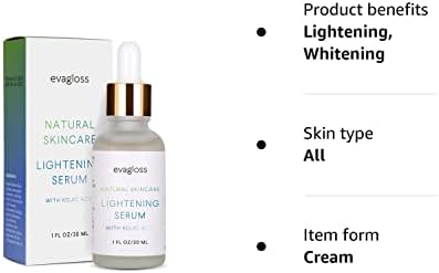 Evagloss Skin Lightening Serum with Kojic Acid - Skin Whitening & Brightening Beauty Care Cream For Body Face Neck Bikini Sensitive Areas & All Skin Types - Dark Spot Corrector by Evagloss