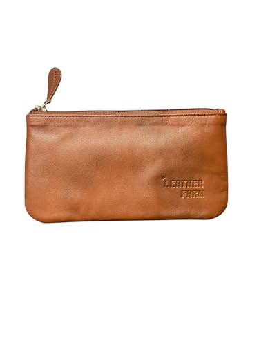 Image of Leather Travel Pouch - Beautifully Handcrafted YKK Zippered Pouch Handmade - 8 x 4 inches. (TAN, 8x5 Inches)