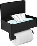 Toilettenpapierhalter mit Feuchttücherbox,Toilettenpapierhalter ohne Bohren aus rostfreiem Edelstahl,Edelstahl Klopapierhalter mit aufbewahrung, WC Papier Halterung Schwarz