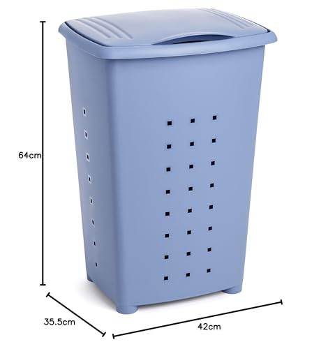 TATAY Millenium Cesto para Ropa Sucia con Tapa, 60 l de Capacidad, Plástico Polipropileno, Color Azul, Medidas 43 x 35,5 x 64 cm