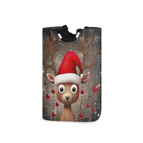 Jihqo Laundry Hamper Basket Christmas Deer Collapsible Nursery Storage Bin Waterproof Clothing Baskets for Home Bedroom Bathroom Washing Room