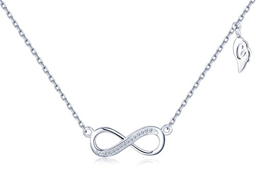 Infinito U - Collar de Plata Fina 925 Cadena Ajustable con Colgante Símbolo de Infinito y Circonitas, Color de Plateado Cover
