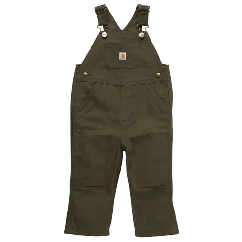 Image of Carhartt Boys Loose Fit Canvas Bib Overalls, Olive Green, 9 Months