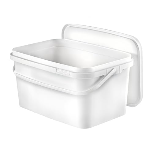 BenBow Seau rectangulaire avec Couvercle 1x 5l Blanc - adapté au Contact Alimentaire, boîte en Plastique empilable avec poignée - Vide