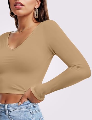 Womens Long Sleeve Crop Top Crew Neck Y2K Shirt Sexy Slim Fitted Casual Base Layer Soft Workout Shirt Going Out Tops - Image 2